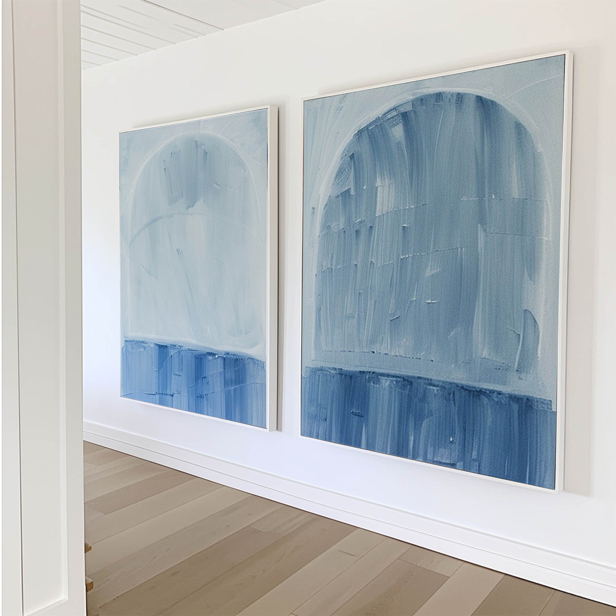 Large Blue White  Textured Abstract  Minimalist Wall Art Modern Abstract Painting For Sale