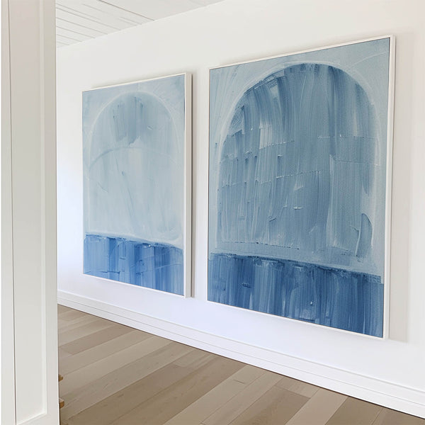 Large Blue White  Textured Abstract  Minimalist Wall Art Modern Abstract Painting For Sale