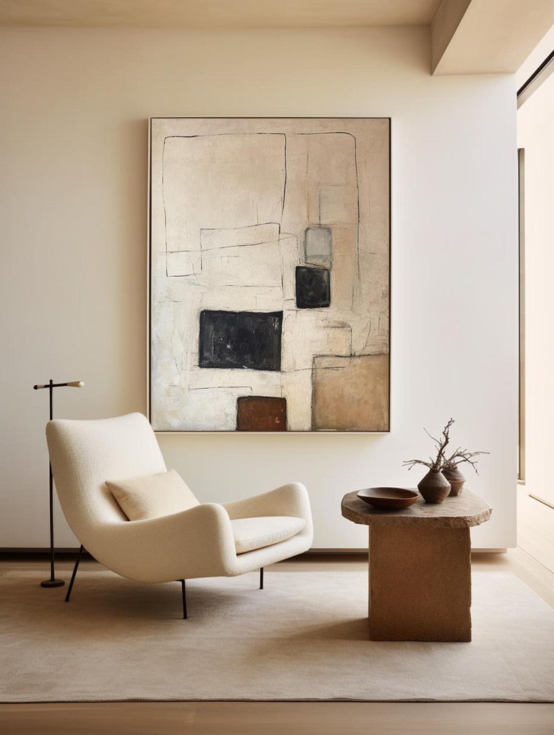 Modern Black And Beige Abstract Canvas Wall Art Earth Tone Minimalist Art Minimalist Painting 