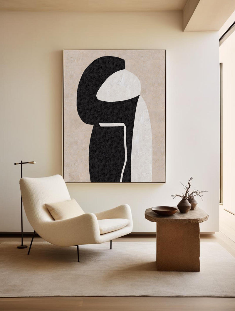 Modern Minimalist Painting Black White And Beige Cool Line Geometric Acrylic Painting Ideas Minimalist Painting For Sale