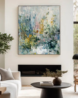 Soft Floral Landscape Oil Painting | Vertical Wall Decor for Modern Homes | ArtExplore