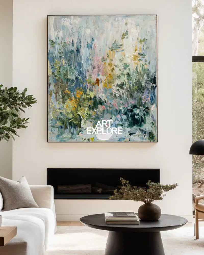 Soft Floral Landscape Oil Painting | Vertical Wall Decor for Modern Homes | ArtExplore