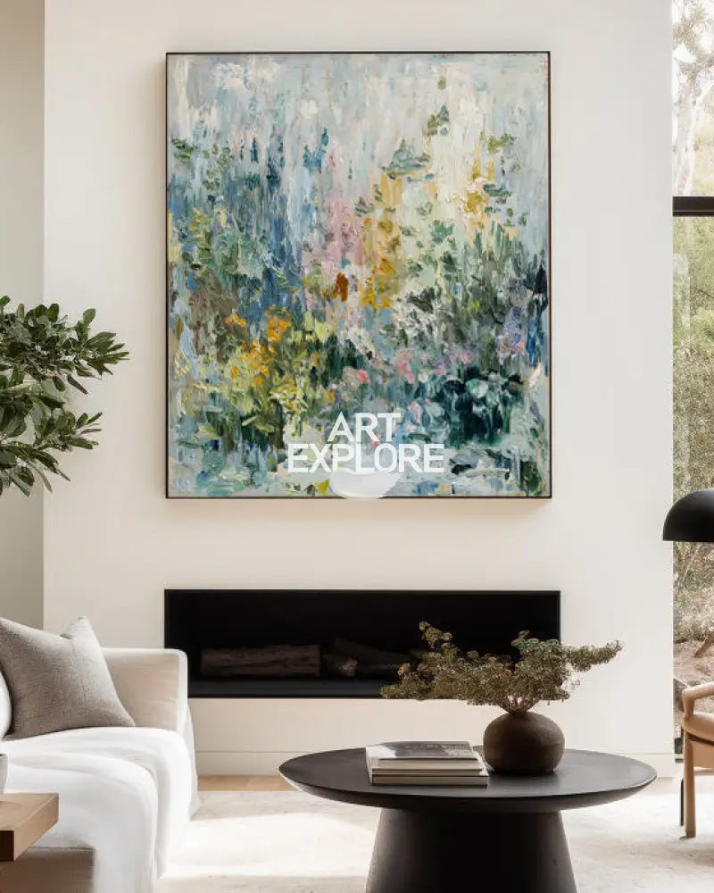 Soft Floral Landscape Oil Painting | Vertical Wall Decor for Modern Homes | ArtExplore