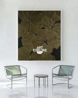 Handcrafted Wabi-Sabi Floral Canvas, Modern Dark Green Wall Art | ArtExplore