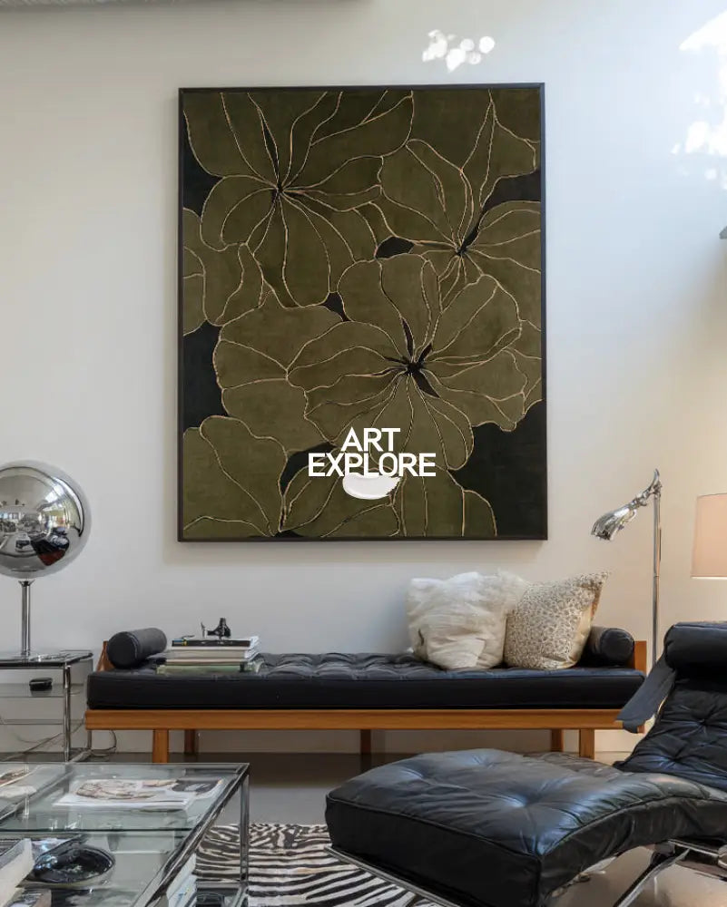 Elegant Dark Green Botanical Painting for Living Room & Hotel | ArtExplore