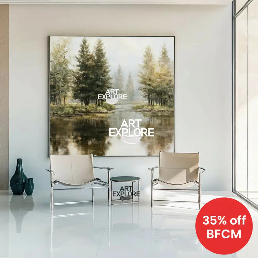 Framed Forest Oil Painting for Living Room | Modern Nature Wall Art | ArtExplore