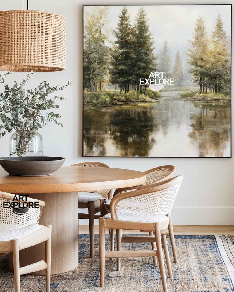 Hand-Painted Lake View Art | Large Modern Nature Canvas for Walls | ArtExplore