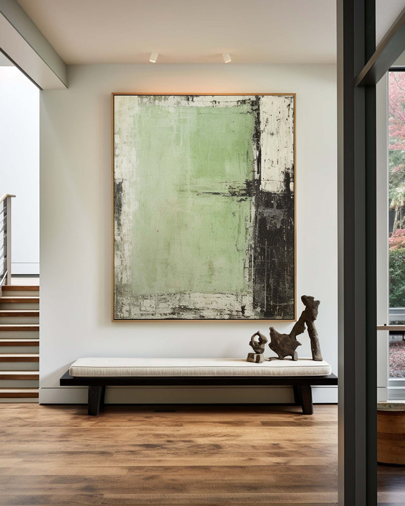 Wabi Sabi Green Painting Green Canvas Wall Art Green Minimalist Wall Art For Sale