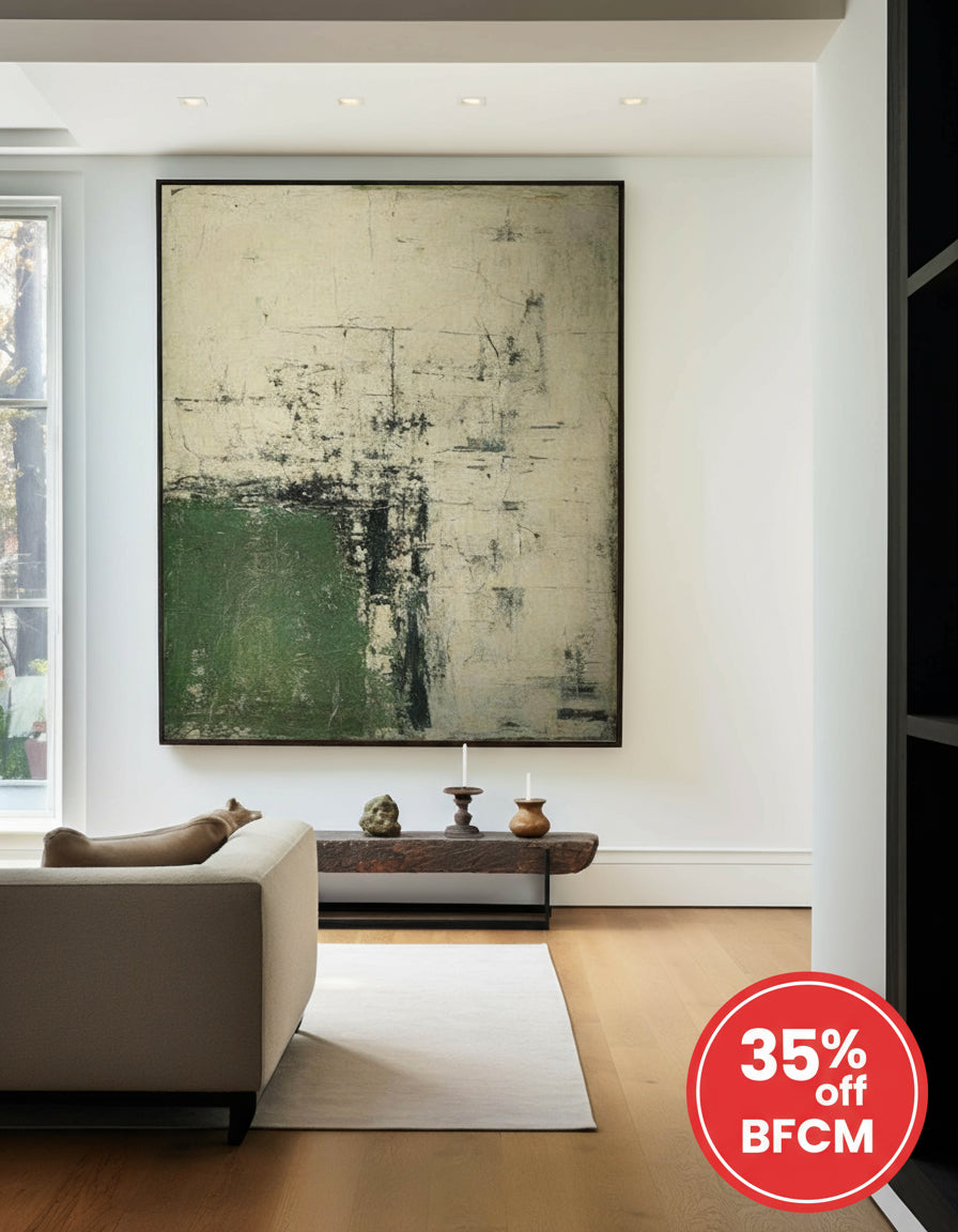 Wabi Sabi Green Painting Green Canvas Wall Art Green Minimalist Wall Art For Sale