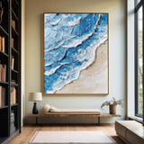 Large Blue Ocean Wave Wall Art Paintings White Blue Sea Art Painting Blue Textured Wall Art 