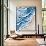 Large Blue Ocean Wave Wall Art Paintings White Blue Sea Art Painting Blue Textured Wall Art 