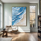 Large Blue Ocean Wave Wall Art Paintings White Blue Sea Art Painting Blue Textured Wall Art 