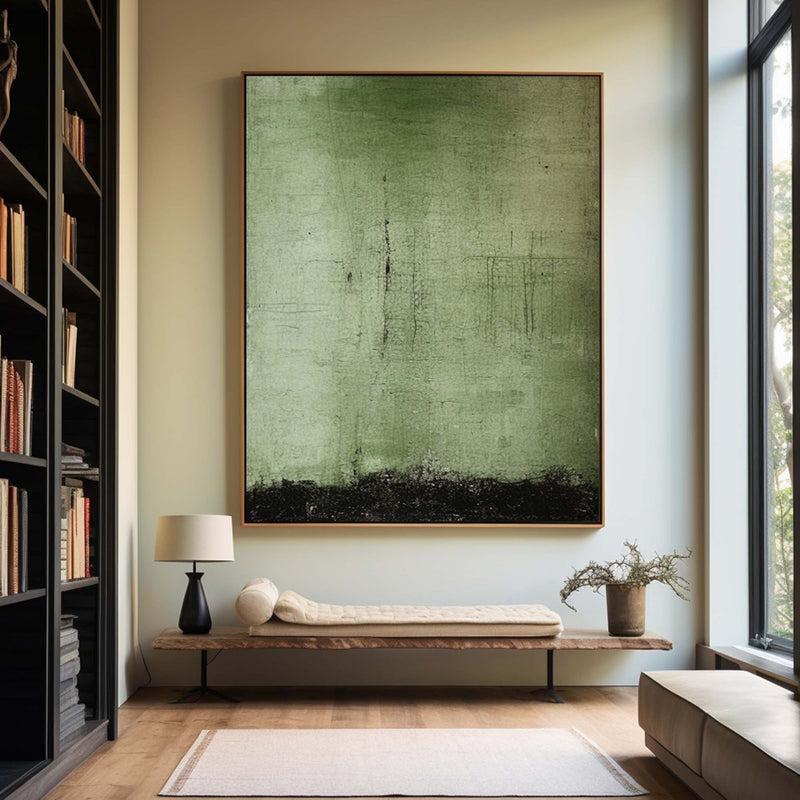 Wabi Sabi Green Painting Green Canvas Wall Art Green Minimalist Wall Art For Sale