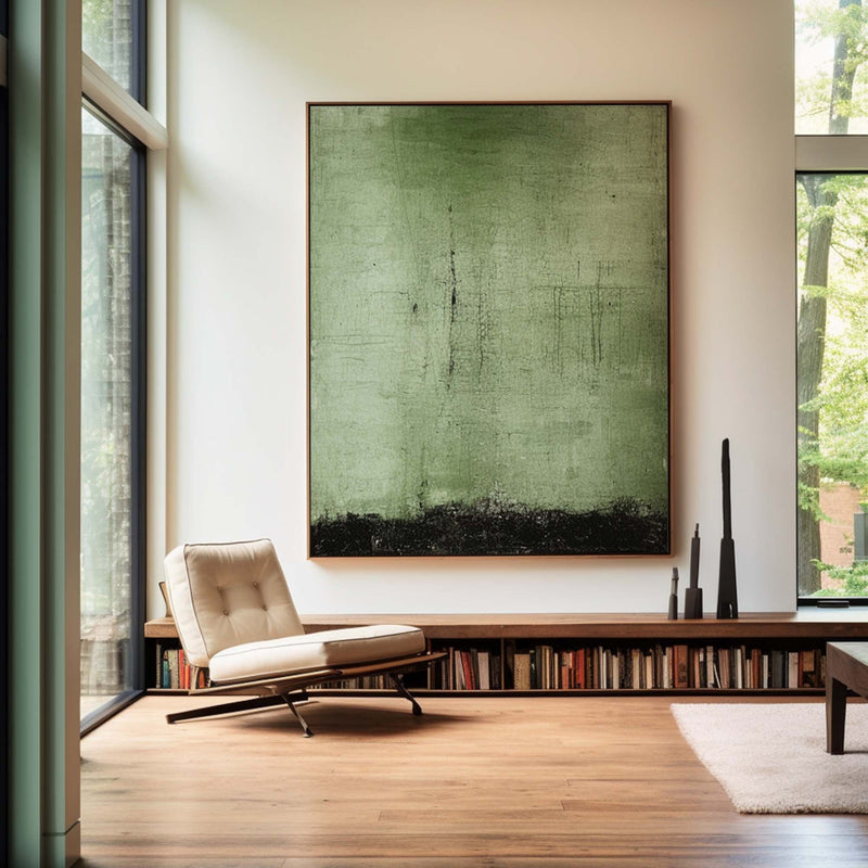 Wabi Sabi Green Painting Green Canvas Wall Art Green Minimalist Wall Art For Sale