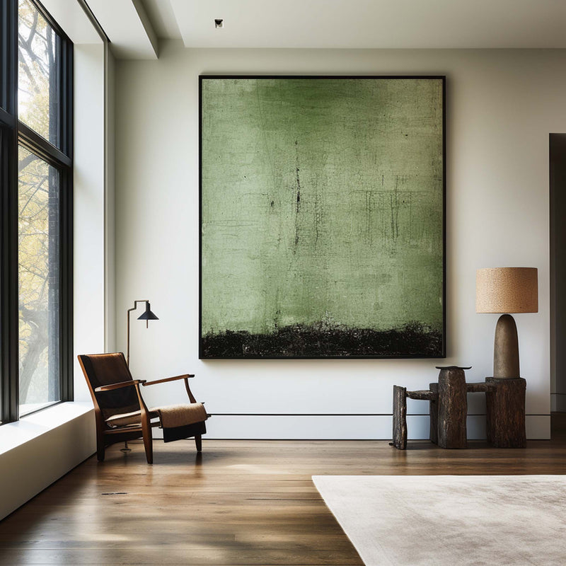 Wabi Sabi Green Painting Green Canvas Wall Art Green Minimalist Wall Art For Sale