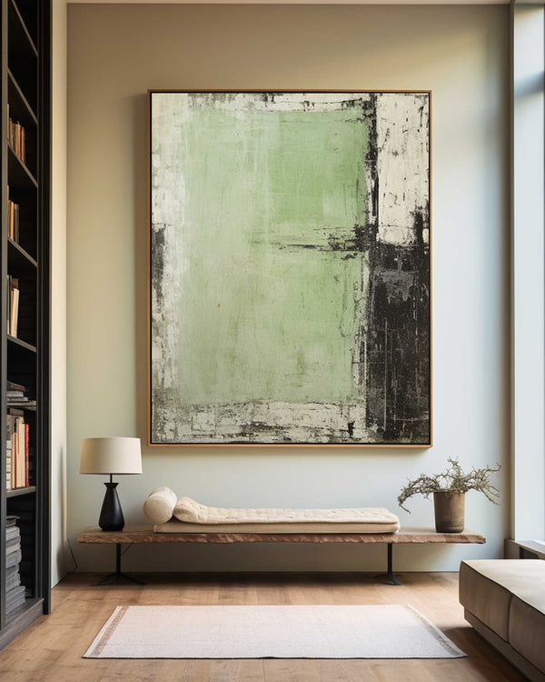 Wabi Sabi Green Painting Green Canvas Wall Art Green Minimalist Wall Art For Sale