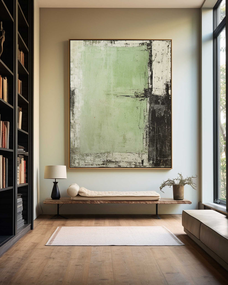 Wabi Sabi Green Painting Green Canvas Wall Art Green Minimalist Wall Art For Sale