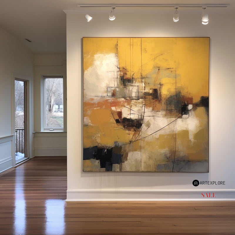 Heavy Texture Dark Yellow Abstract Art On Canvas Modern Palette Knife Painting Abstract Painting