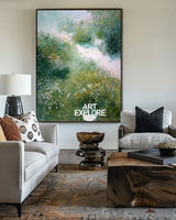 Tranquil Garden Path Oil Painting | Vertical Handmade Canvas Wall Decor | ArtExplore