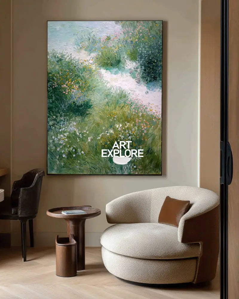 Serene Nature Path Painting | Green Garden Wall Art for Hallway or Lounge | ArtExplore