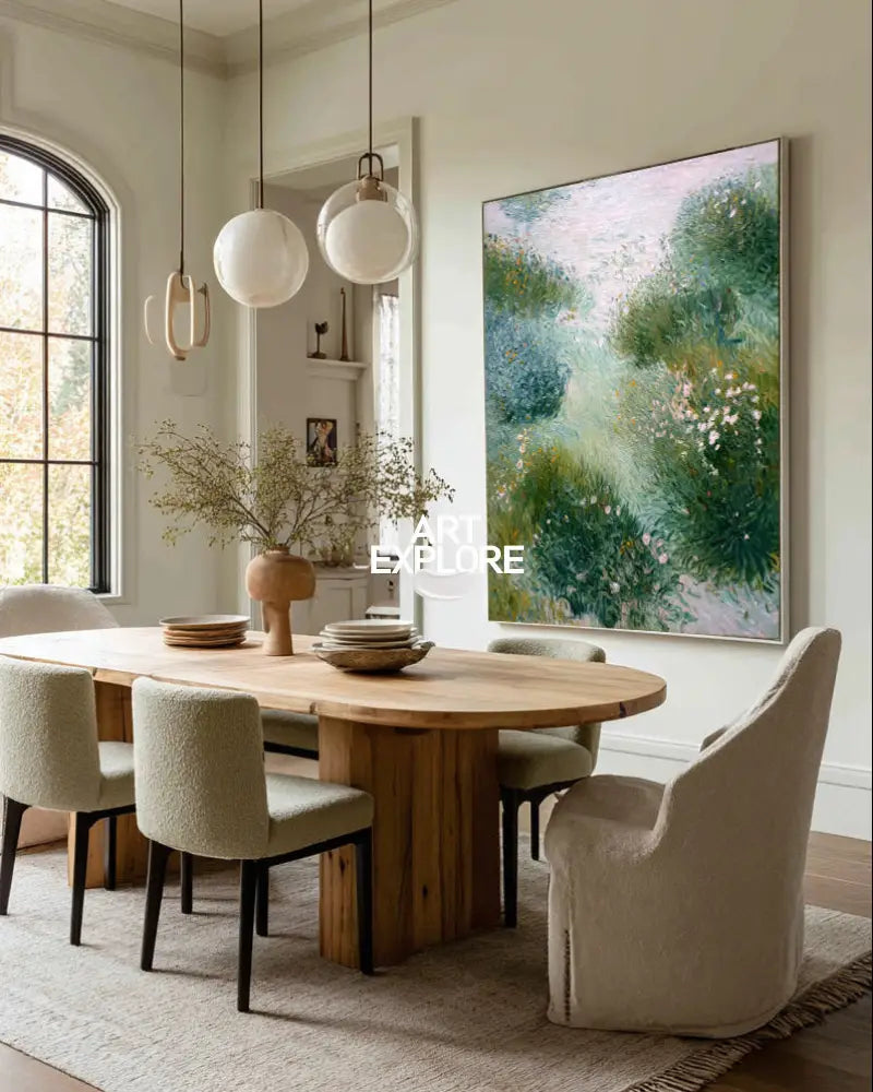 Elegant Garden Oil Painting | Handmade Vertical Wall Art for Home Decor | ArtExplore