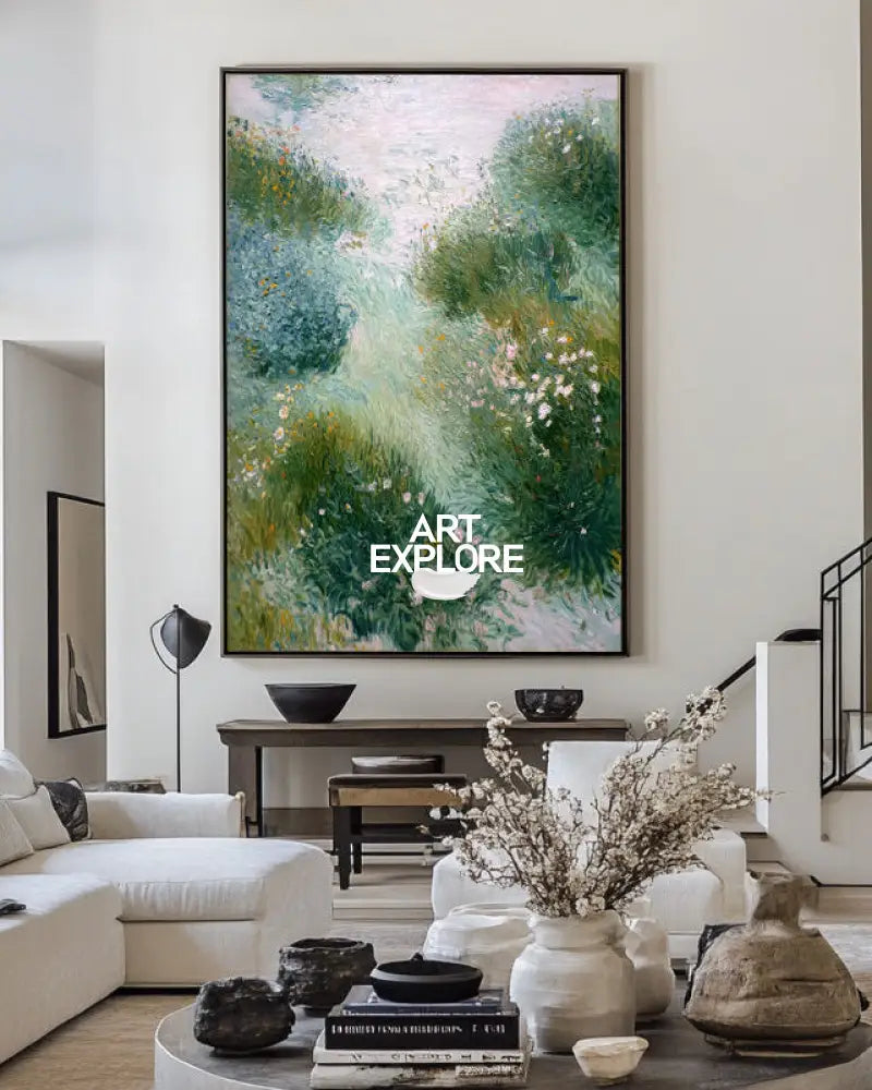 Textured Green Landscape Canvas | Handmade Nature Painting for Large Spaces | ArtExplore