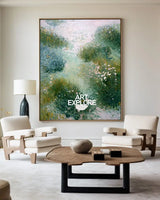 Serene Green Landscape Wall Art | Minimalist Handmade Canvas Painting | ArtExplor