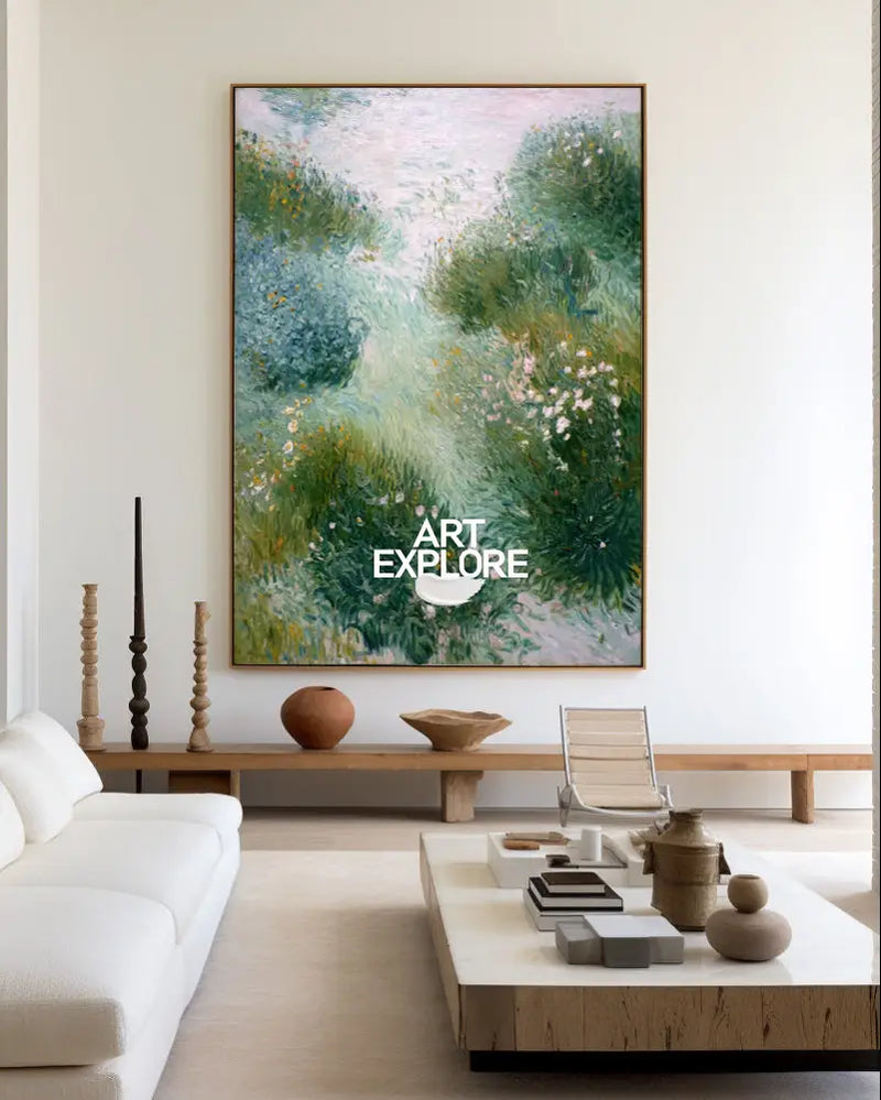 Modern Garden Scenery Wall Art | Handmade Oil on Canvas | Large Decor | ArtExplore