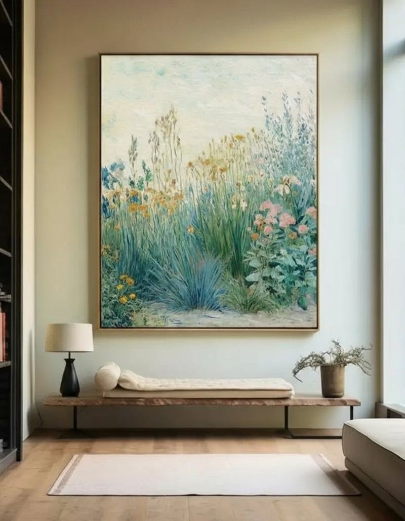 Spring Wildflower Field Painting | Large Vertical Oil Canvas | ArtExplore