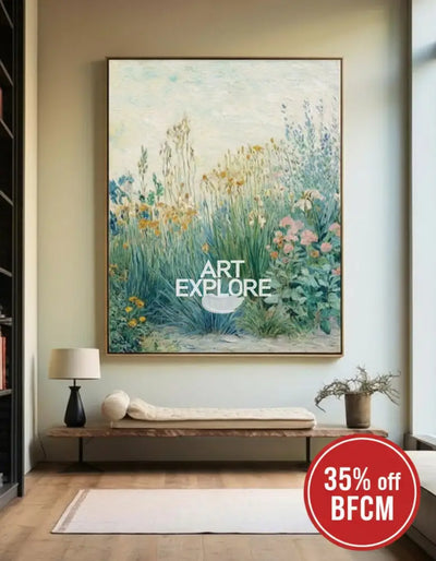 Spring Wildflower Field Painting | Large Vertical Oil Canvas | ArtExplore