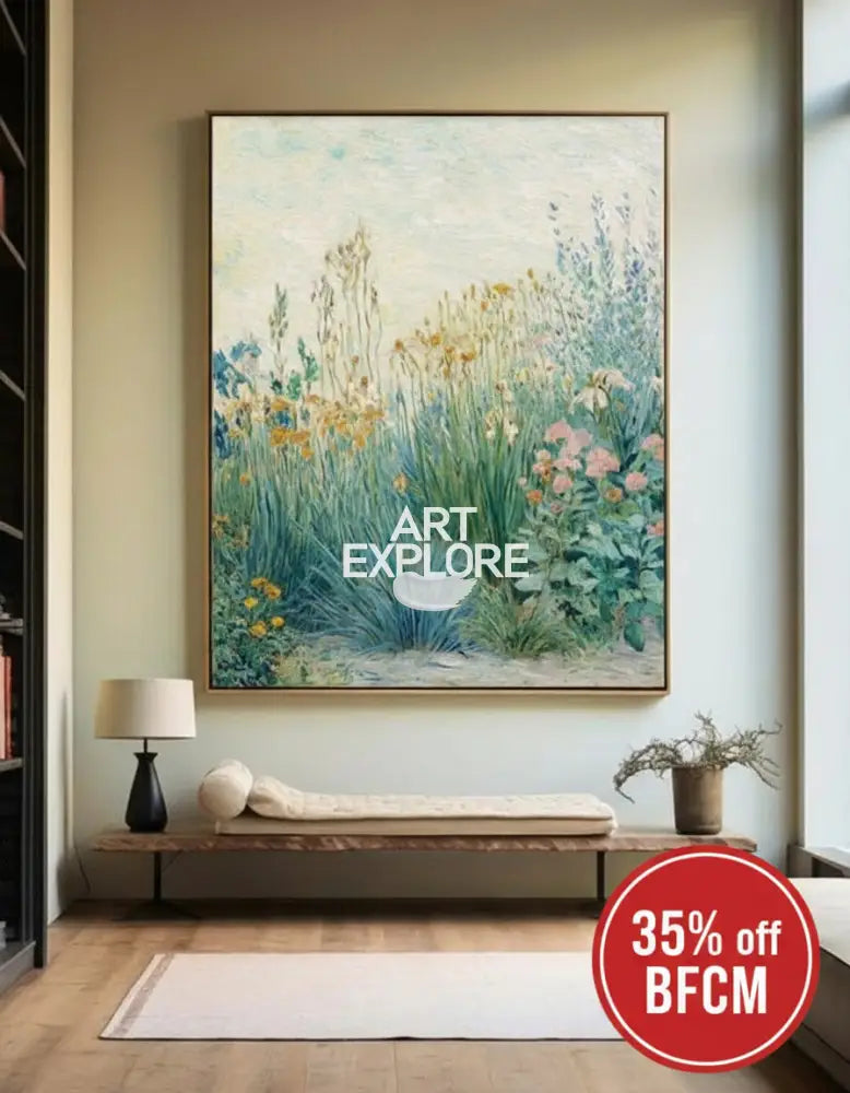 Spring Wildflower Field Painting | Large Vertical Oil Canvas | ArtExplore