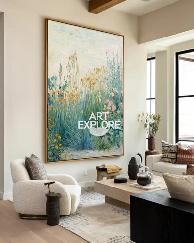 Modern Floral Landscape Oil on Canvas | Large Handmade Artwork | ArtExplore