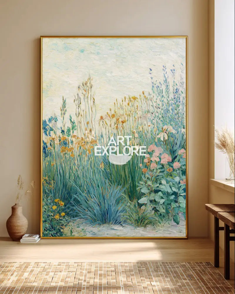 Vertical Botanical Garden Oil Painting | Minimalist Home Art | ArtExplore