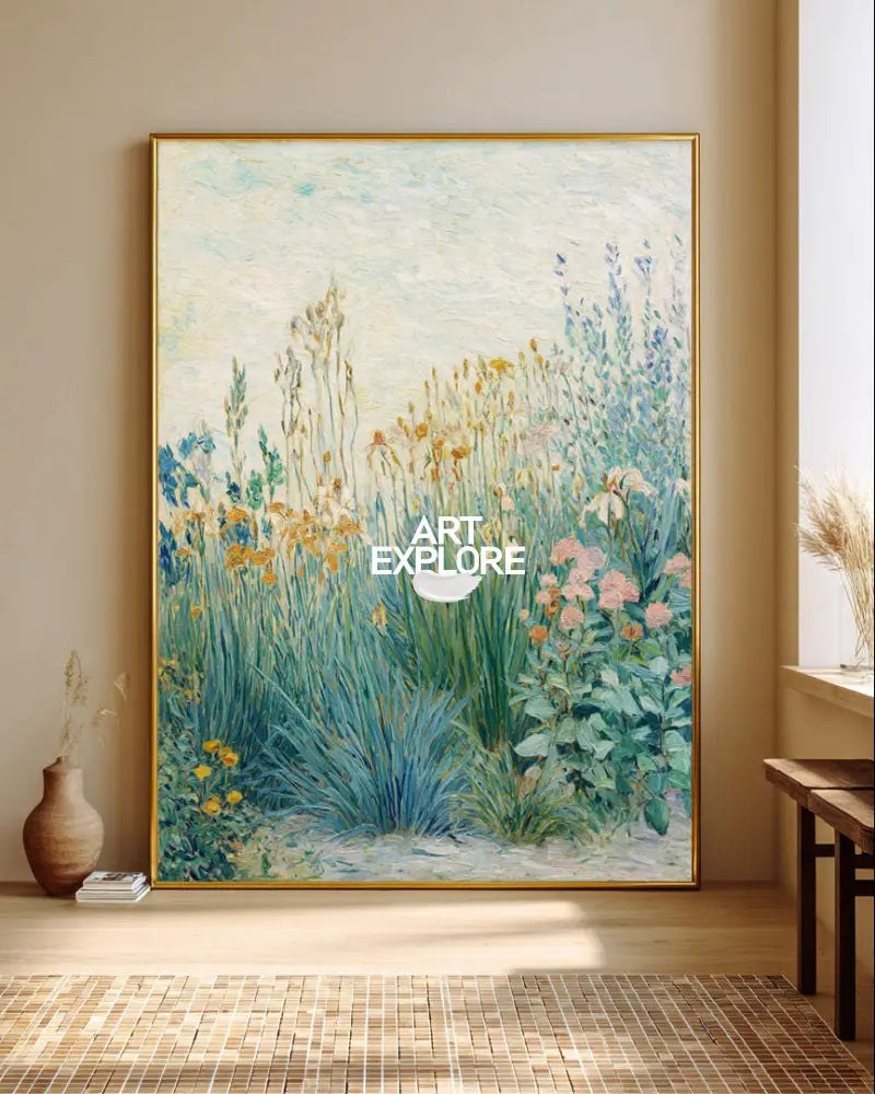 Vertical Botanical Garden Oil Painting | Minimalist Home Art | ArtExplore