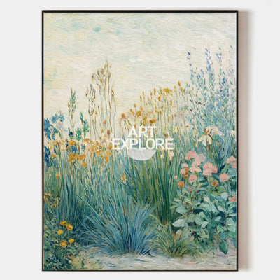 Floral Garden Landscape Oil Painting | Handmade Vertical Wall Art | ArtExplore