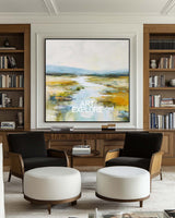 Modern Large Blue River Landscape Wall Art Handmade Textured Oil Painting | ArtExplore