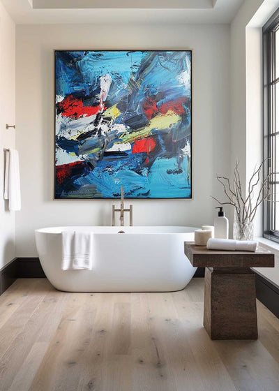 Blue Bauhaus Painting Modern Large Blue Square Abstract Wall Art Canvas Wall Art For Livingroom