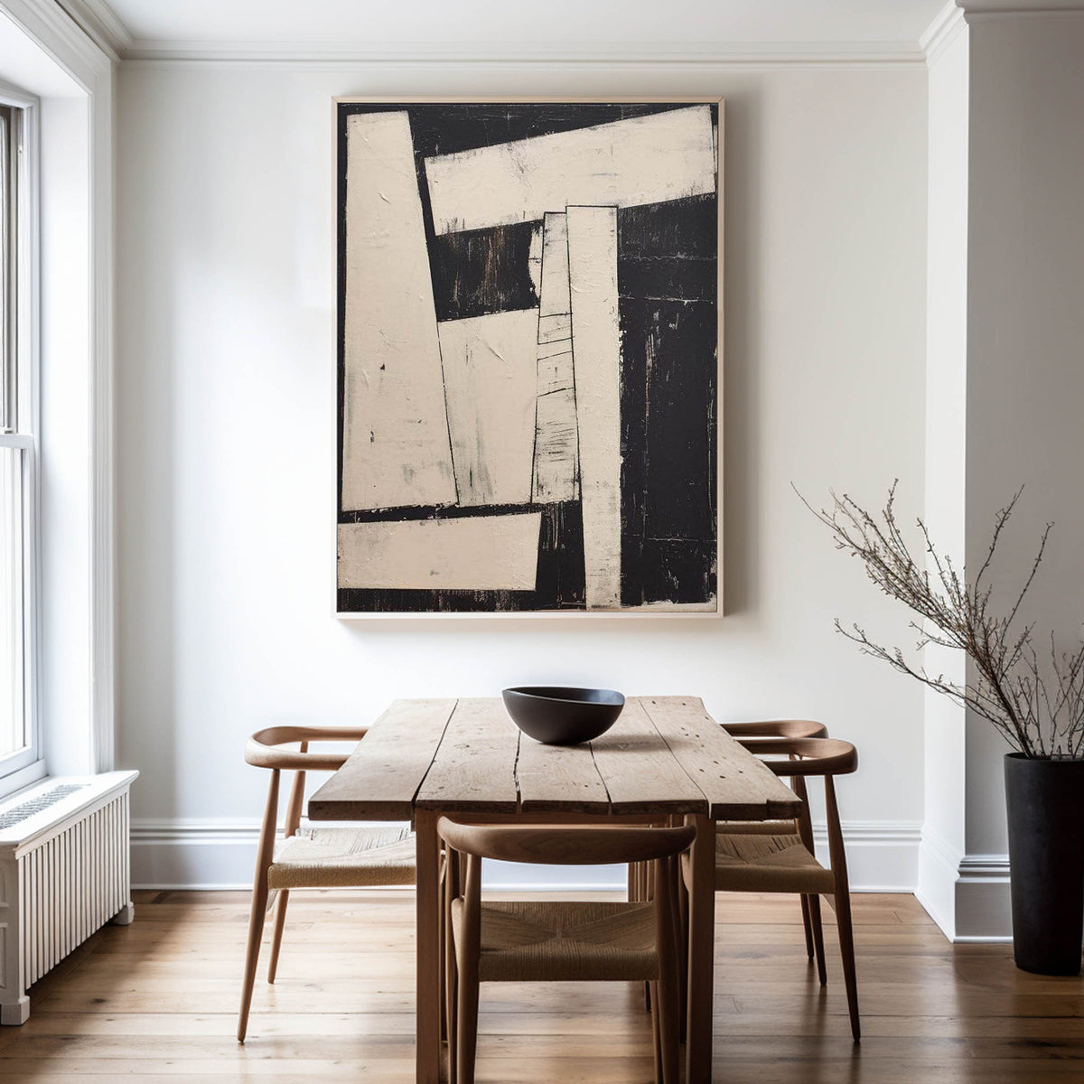 Modern Black And White Abstract Canvas Wall Art Earth Tone Minimalist Art Minimalist Painting 