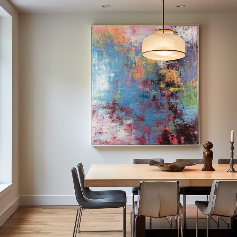 Bright Coloured Paintings Art Big Wall Canvas Pink And Blue Abstract