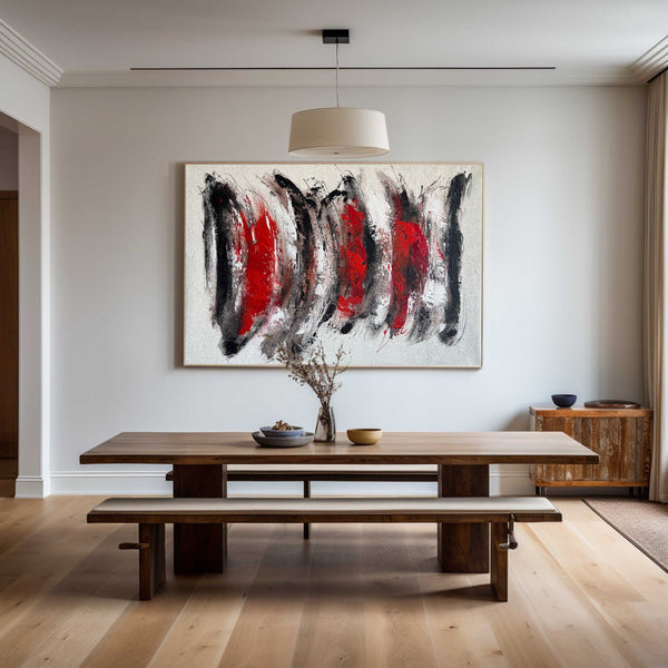 Black And Red Abstract Art Large Modern Interior Canvas Art Long Horizontal Wall Art For Home Decor