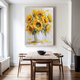 Modern Sunflowers Palette Knife Painting Rich Textured Artworks Vertical Canvas Art for Livingroom
