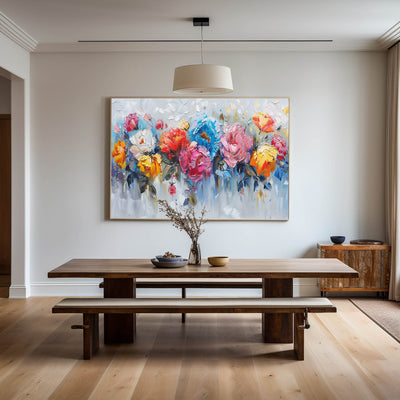 Large Colorful Flowers Wall Art Palette Knife Painting Modern Abstract Painting For Livingroom