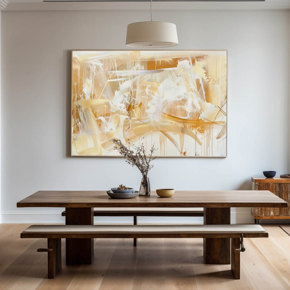 Modern Yellow And White Minimalist Abstract Art On Canvas Abstract Painting For Sale