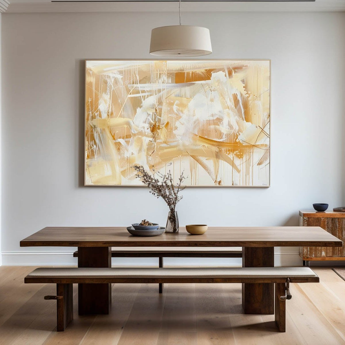 Modern Yellow And White Minimalist Abstract Art On Canvas Abstract Painting For Sale