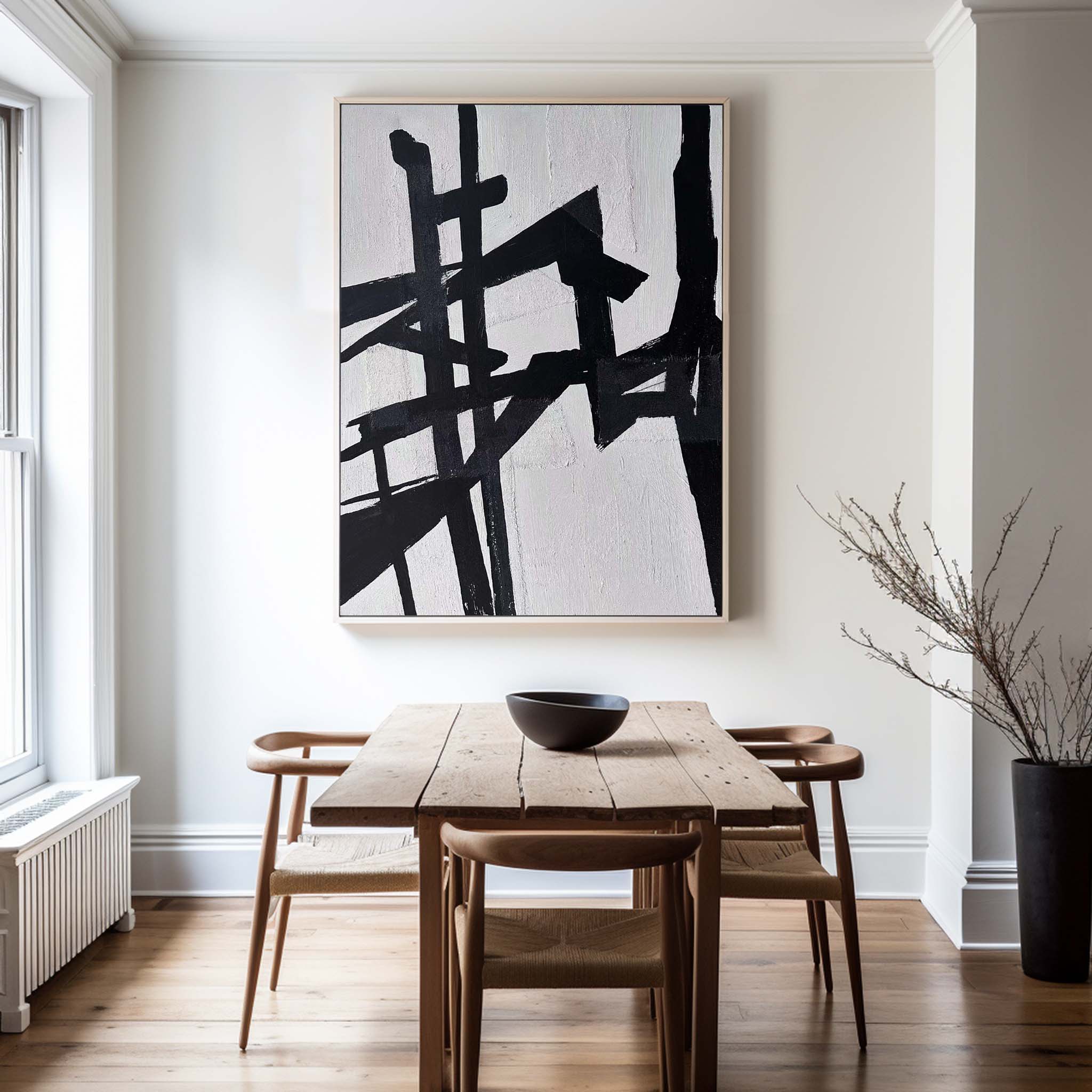 Modern Black And White Abstract Canvas Wall Art Minimalist Art Minimalist Painting For Livingroom