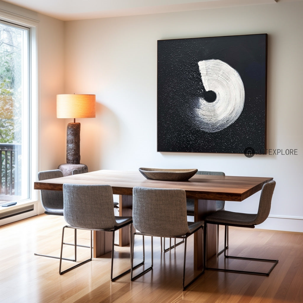 Minimalist Black And White Geometric Abstract Art,Large Framed Black And White Textured,Large Black Painting For Living Room