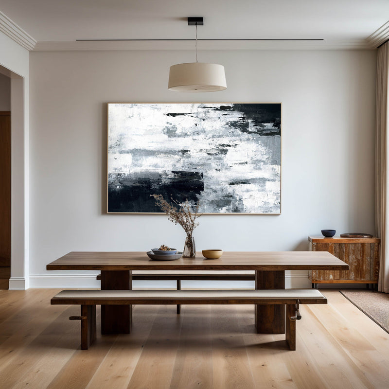 Large Abstract Original Painting Cyan Grey Painting Black White Painting Handmade Modern Art