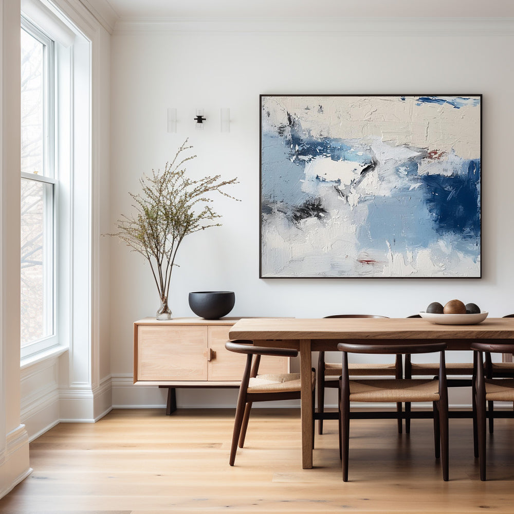 Modern Plaster Blue Textured Wall Art Large White Blue Minimalist Canvas Abstract Painting For Sale