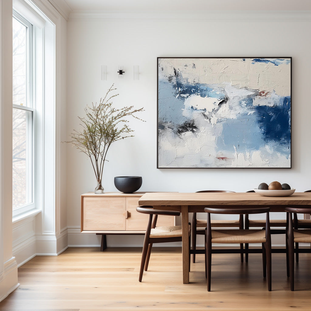 Modern Plaster Blue Textured Wall Art Large White Blue Minimalist Canvas Abstract Painting For Sale