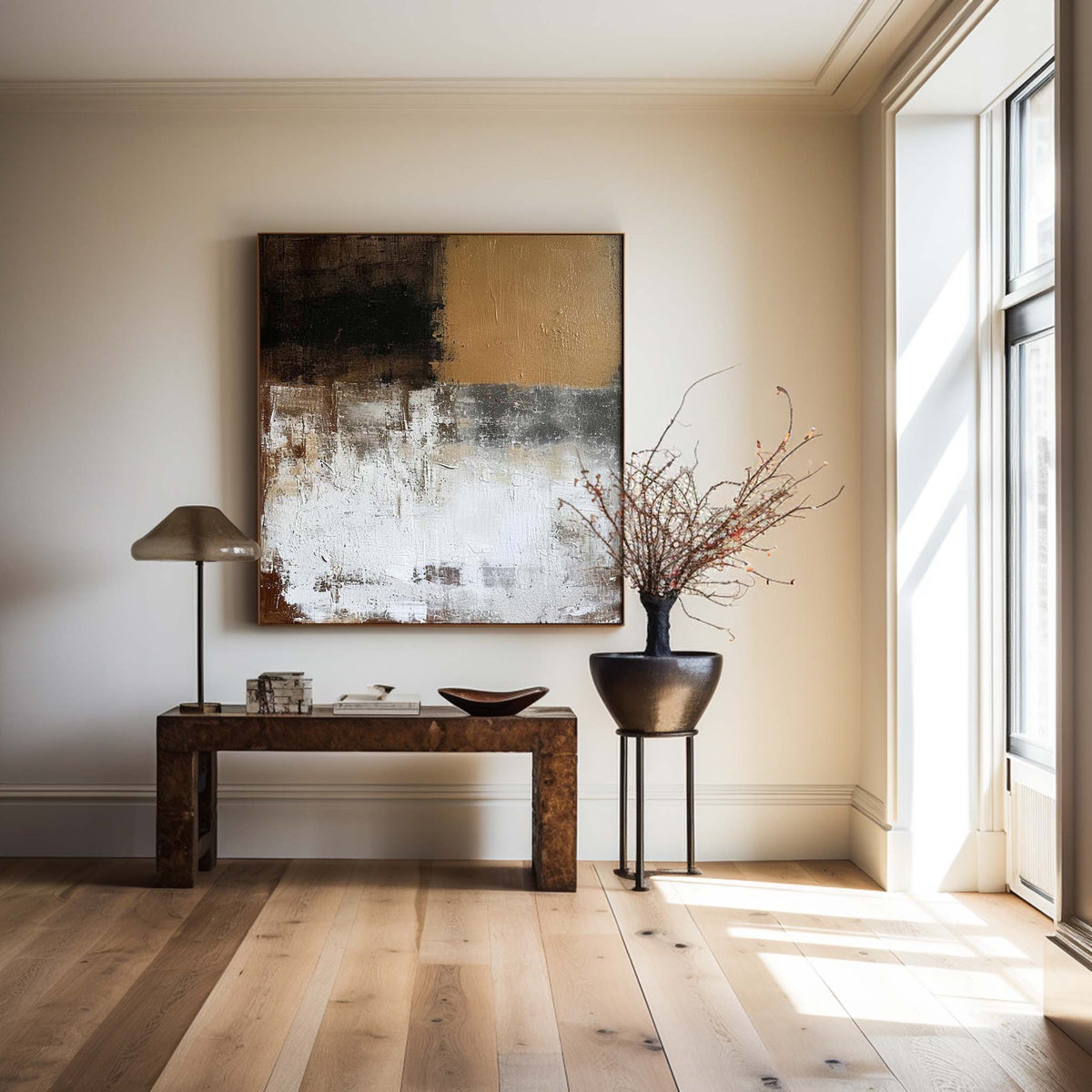 White and Brown Minimalist Abstract Art On Canvas Modern Painting Abstract Painting For livingroom